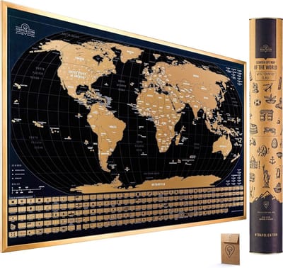 Wereldkaart Kraskaart - Luxe Reisposter - Reizen Plannen - 196 Landenvlaggen - 60 x 43 cm - Zwart Goud
