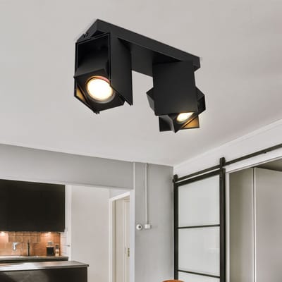 Plafondlamp spot verplaatsbare spot woonkamer plafondspot zwart, aluminium, 2x GU10 stopcontacten, LxBxH 25,6x8,4x15,7 cm