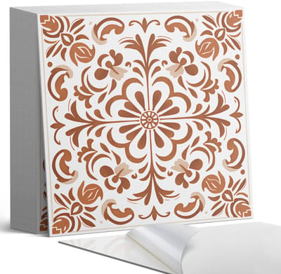 Coloray Plaktegels - Sierlijk bloemenpatroon Zelfklevende Tegels - 20 cm x 20 cm - Bruin Plaktegels - 20 stuks - Vierkant PVC Tegels - Plaktegels Badkamer - Plaktegels Vloer - Vinyl Tegels Zelfklevend - Wandtegel Zelfklevend