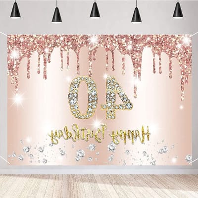 Happy 40e verjaardagsfeestje decoratie - Glitter Roségoud - Feestbenodigdheden - 150 cm x 90 - Vrouwen