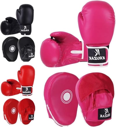Focus Mitts en Bokshandschoenen Set - Trainingshandschoenen Boksen - Kickboksen Muay Thai Training - Meerlaagse Schuimvulling - 14 Ounce - Roze