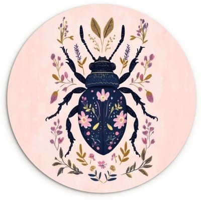 WallCircle® Wandcirkel 120x120 cm - Muurcirkel Donkerblauw - Kever - Bloemtakken - Sierlijk - Muurdecoratie woonkamer - Wanddecoratie slaapkamer - Kamer decoratie accessoires - Ronde schilderijen XXL