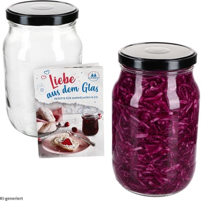 2-delige set inmaakpot 1,7L TO 100 zwarte deksel incl. Diamant Gelierzauber receptenboekje