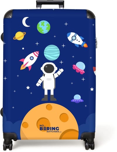 NoBoringSuitcases.com® - Koffer groot - Reiskoffer lichtgewicht - Astronaut omringd door planeten en raketten - Rolkoffer met 4 wielen - Grote trolley XL - 98 liter bagage