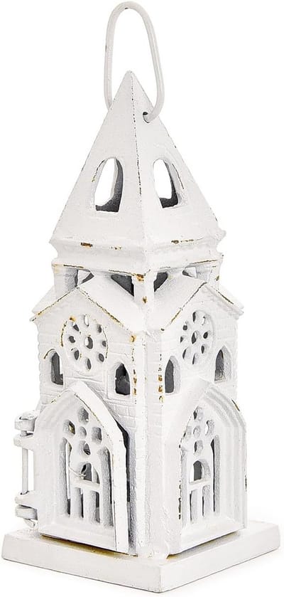 Decoratieve Kaarslantaarn (22 cm) - Rustiek Wit Gietijzer - Vintage Tafeldecoratie voor Buiten en Binnen