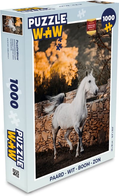 Puzzel Paard - Wit - Boom - Zon - Legpuzzel - Puzzel 1000 stukjes volwassenen