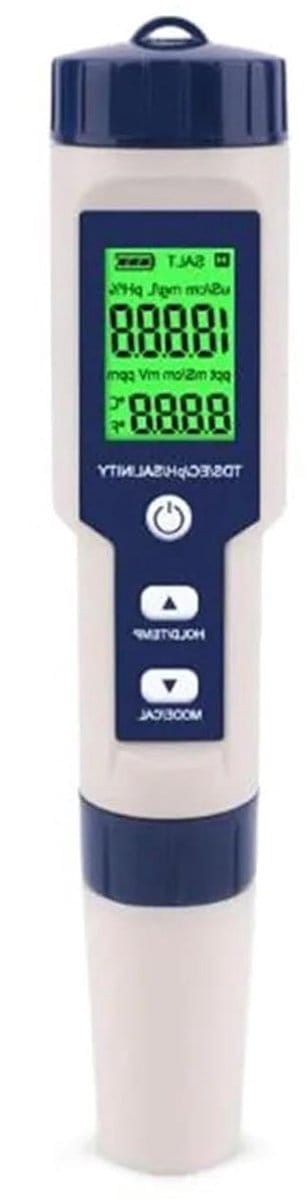Waterkwaliteit Tester - pH Meter EC TDS - Water Testen - 5-in-1 Meting - IP67 Waterdicht - Zwart