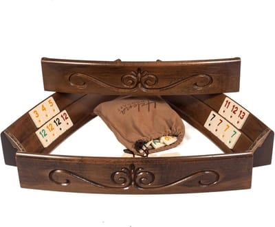 Handgemaakte Ovale Rummy Speelset - Hout - Okey - Luxe uitgave - Inclusief tas - Rummi - Bordspel - Okey Takimi