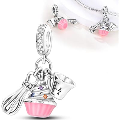 Roze Toon Taart Bakken Hangers Authentiek Koperen Plated Kralen Passend bij Echte Bedels Armband Kralen Sieraden Diy Cadeaus Voor Vrouwen wit