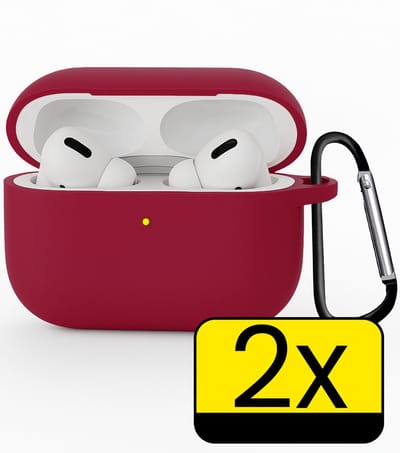 Hoesje Geschikt voor Apple Airpods Pro 3 - Siliconen Hoes met Clip - Silicone Case Cover - Wijnrood