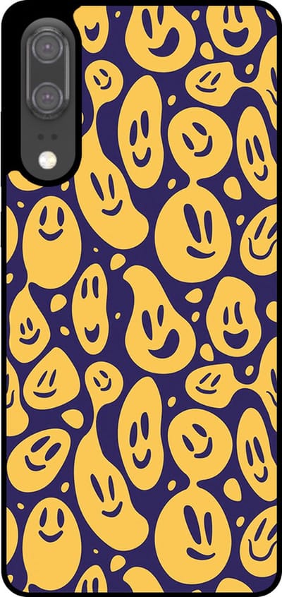 Smartphonica Telefoonhoesje Geschikt voor Huawei P20 met smiley opdruk - TPU backcover case emoji design - Paars Geel geschikt voor Huawei P20