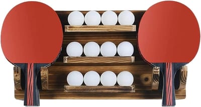 Tafeltennis Rek - Racket Houder - Sport Organisatie - Wandmontage - Voor 6 Rackets - Houtkleur