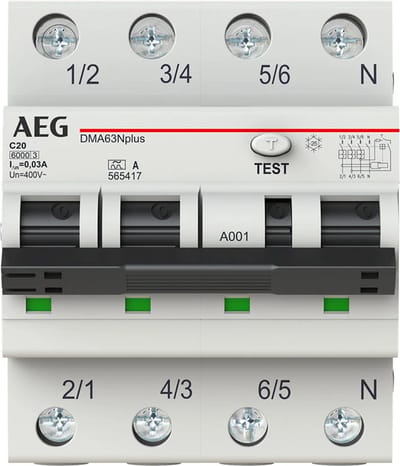 AEG aardlekautomaat 3-polig+nul 20A C-kar 30mA (DMA63N C20/030)