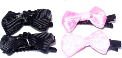 Duckklem strik-vorm zwart-roze set van 4 stuks.