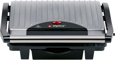alpina Tosti Ijzer 1000W - Contact Grill met Anti-Aanbaklaag en Lekbak - Incl. Reinigingsgereedschap - Geschikt voor Brood, Panini, Vlees en Meer - Zilver