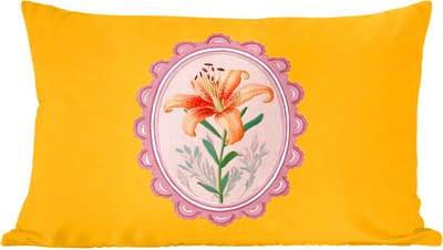 Sierkussens - Kussentjes Woonkamer - 60x40 cm - Lelie - Oranje - Lijst - Ovaal