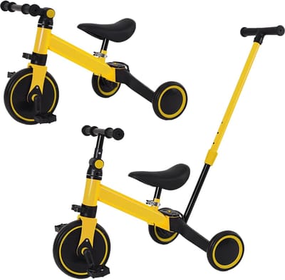 3-in-1 Baby Trike - Expandable Tricycle voor Kinderen met Pedalen - Balance Bike voor Meisjes en Jongens (Geel Zwart)