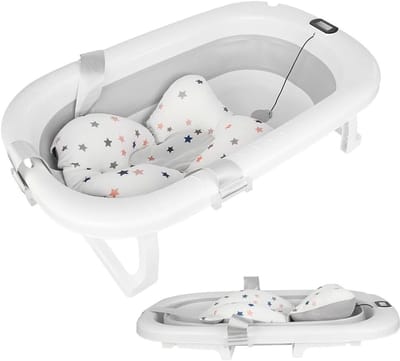 Opvouwbaar Babybad met Thermometer en Badkussen - Compact en Draagbaar (80 x 50 x 23 cm)