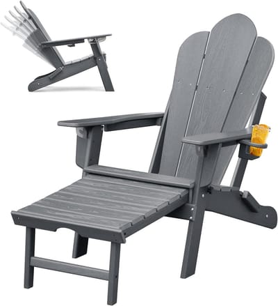 Adirondack Stoel - Tuinstoel Loungestoel - Ontspannen Buiten - 5-standen Rugleuning - Breed - Grijs