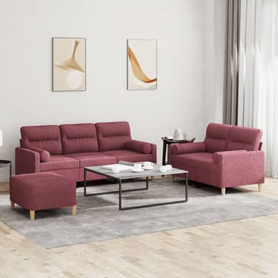 vidaXL - 3-delige - Loungeset - met - kussens - stof - wijnrood