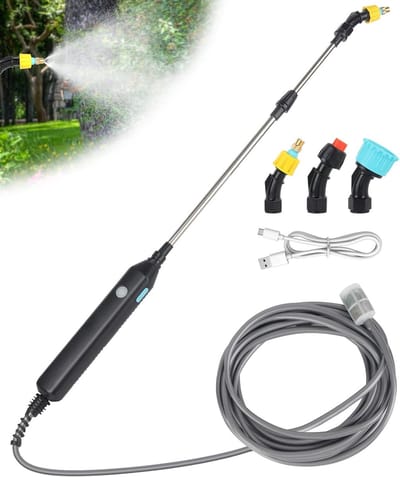 Cordless Pressure Sprayer - 3.7 V - Elektrische Plantenspuit met 3 m Slang en 3 Mondstukken - Draadloze Drukspuit voor Tuin - Accu Tuinspuit - Drukspuit voor Tuin - Terrein - Gazon - Onkruid