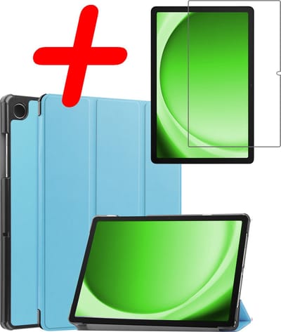 Hoesje Geschikt voor Samsung Galaxy Tab A11 / A9 - Met Screenprotector - Trifold Bookcase - Hard Cover - Hardcover Book Case - Tablet Hoes - Lichtblauw