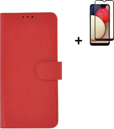 Hoesje Geschikt voor Samsung Galaxy A03s - Screenprotector A03s - Wallet Bookcase Rood + Full Screenprotector