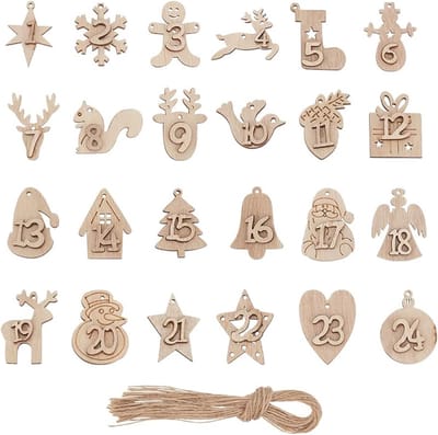 Adventskalender - Kerstversiering - Kerst - Kerst adventkalender - Adventskalender 2025 - Adventskalenderhanger 1-24 - Jute touw - Houten hanger - Kerstboomhuisje - Kerstcadeaulabel - Vakantiecadeau