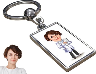 Dokter Karikatuur Vrouw - Gepersonaliseerde Karikatuur Sleutelhanger met Jouw Foto - Cadeau - Verjaardag - Kerst - Kado - Valentijn - Moederdag - Moederdag cadeautje - Moederdag cadeau voor mama - Gepersonaliseerd Cadeau