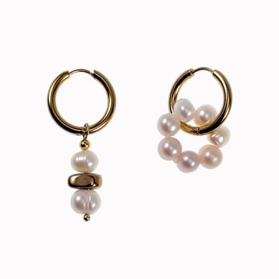 Oorringen met Zoetwaterparels Hanger - Wit - Creme - Verguld RVS - Oorbellen Dames