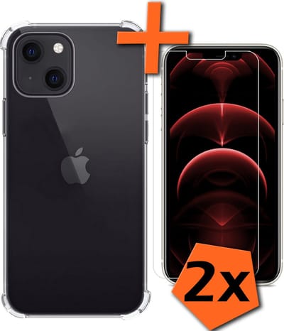 Hoes - Met Screenprotector - 2 Stuks - Geschikt voor Apple iPhone 14 - Sterk & Shockproof - Siliconen Case - Back Cover - Telefoon Hoes - Shock Proof - Transparant