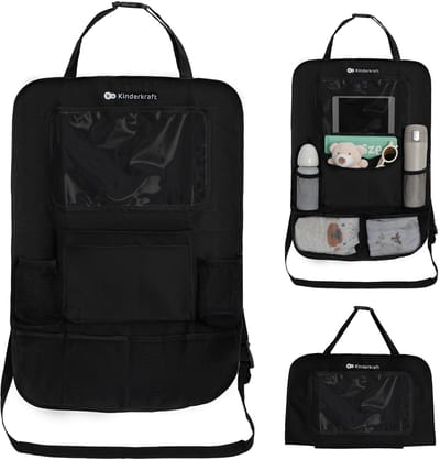 Kinderkraft - Aautostoel Organizer 2-in-1 - Universele Rugleuningbeschermer met 8 Vakken en Tablethouder - Opberger voor Auto-accessoires, Flessen en Speelgoed - 42×60 cm