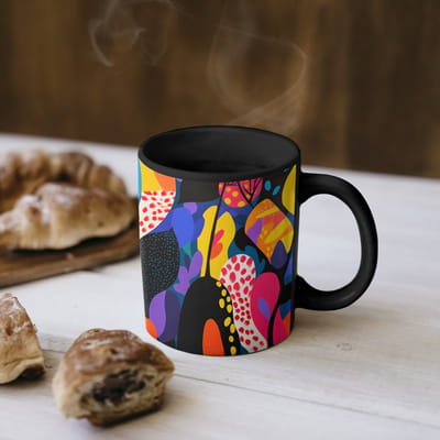 Magische Mok - Foto op Warmte Mokken - Koffiemok - Bloemen - Bladeren - Abstract - Rood - Magic Mok - Beker - 350 ML - Theemok