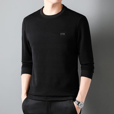 Heren Herfst Nieuw T-shirt met Lange Mouwen Ronde Hals Casual Alles-Passende Hoodie Jongens Onderhemd Top 4XL black