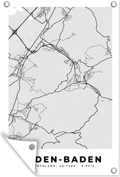 Muurdecoratie Duitsland - Baden-Baden - Kaart - Stadskaart - Plattegrond - 120x180 cm - Tuinposter - Tuindoek