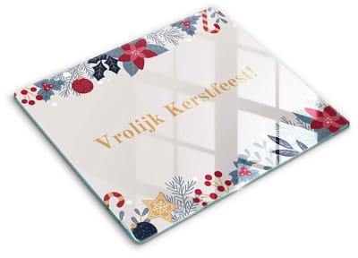Wallfluent Glazen Snijplanken - Kerstmis: Vrolijk Kerstfeest! Snijplanken Glas - 60 cm x 52 cm - Veelkleurig Snijplanken van Glas - Glazen Hakplank - Snijplank van Glas met Print - Antislip Keuken Snijplank Glas