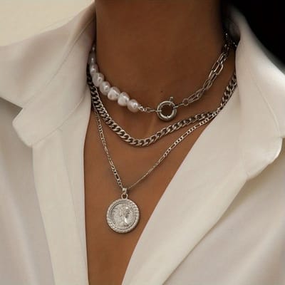 Livano Ketting - Dames - Staal - Nep zilver - Met Hanger - 3 Stuks - ZIlver