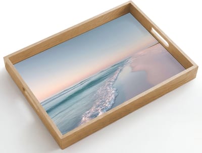 Dienblad hout 50x35 cm - Schootdienblad - Kustlijn - Pastel - water - Borrelplank rechthoek - Plateau dienbladen