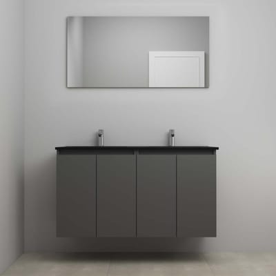 On-Line Badkamermeubelset - 120 cm - Voorgemonteerd - Greeploze Ladestructuur - Acryl Wastafel - 2 Kraangaten - Spiegel - Mat Antraciet - V02