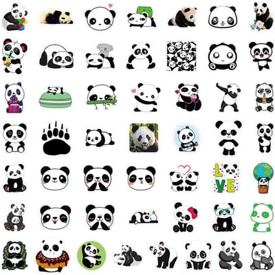 50 Stuks Leuke Panda Stickers - Waterdichte Vinyl Decals Voor Waterflessen Laptops  Notitieboekjes Sticker Story Store black