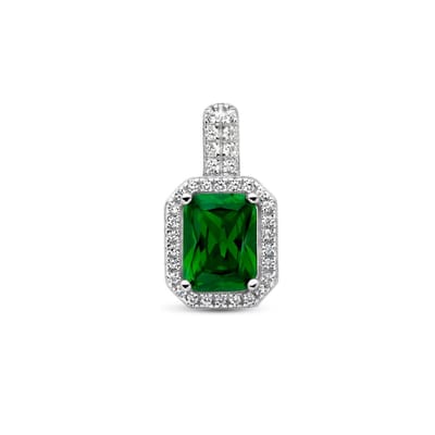 zilver gerhodineerd hanger zirkonia groen en wit halo 1336058