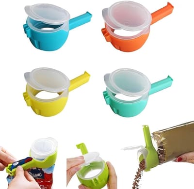 4 stuks - Zakclips met schenktuit Snackclips - voor het schenken van voedsel - Afdichtclips - met schenktuit - Herbruikbare plastic dekselafdichtclips - voor voedselorganizer
