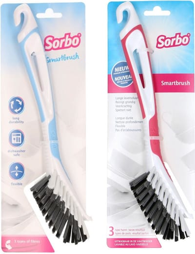 Sorbo afwasborstel - smartbrush - roze/blauw - vezelharen