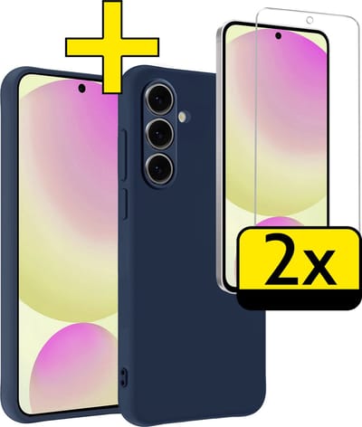 Hoesje - Met 2x Screenprotector - Geschikt voor Samsung Galaxy S24 FE - Sterk & Shockproof - Back Cover - Siliconen Case - Telefoon Hoes - Telefoonhoesjes - Donkerblauw