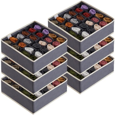 6-pack sokken, ondergoedlade-organizer, 24-vaks garderobe-organizer, aankleedtafel-organizer, opbergdozen voor kleding, ondergoed, stropdassen, grijs