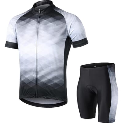 Lixada Heren Fietsshirt Ademend Korte Mouw Fietsshirt en Gevoerde Shorts MTB Fietskleding L grijs