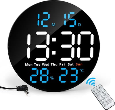 Digitale Wekker - Digitale klok - Groot Led Display - Met Afstandsbediening Temperatuur Datum Countdown - Moderne wanddecoratie - Stom - Multifunctioneel en Slaapkamer - Woonkamer - 25 cm – Blauw licht