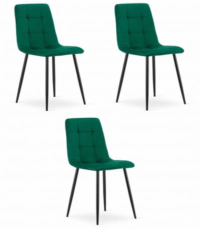 Set van 3 Eetkamerstoelen KARA Groen – Velvet Bekleding, Ergonomisch Design, Zwarte Metalen Poten, Comfortabele Zitting, Max. 120 kg