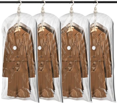 Hanging Vacuum Storage Bags - 4 Stuks, Ruimtebesparende Opbergzakken voor Kleding, Kostuums en Jassen, Duidelijke Herbruikbare Organizer met Compressie Seal