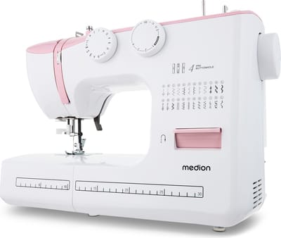 MEDION naaimachine met vrije arm SM60 (60 watt, 60 verschillende steekpatronen met knoopsgaten, led-naailampje, automatische draadinrijger, achteruitrijgknop, draadafsnijder, MD10689) roze